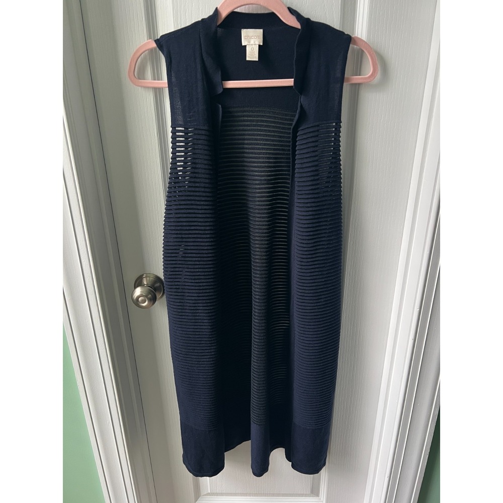 Chico's Womens‎ Sweater Vest Navy Blue Ribbed Long Duster Size 0